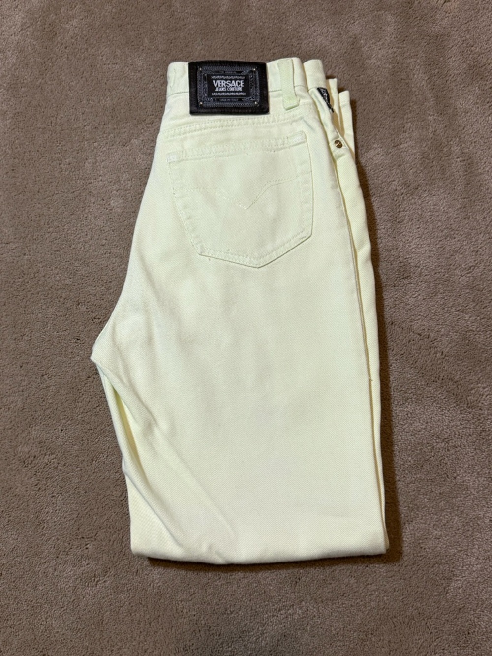 90s Vintage Versace women’s Yellow Slim Jeans - Designer Denim